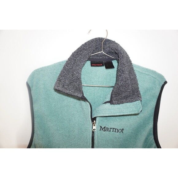 MARMOT Vest Mens Small Fleece Full Zip Mock Neck Gorpcore Hiking Sleeveless Teal - Picture 2 of 6